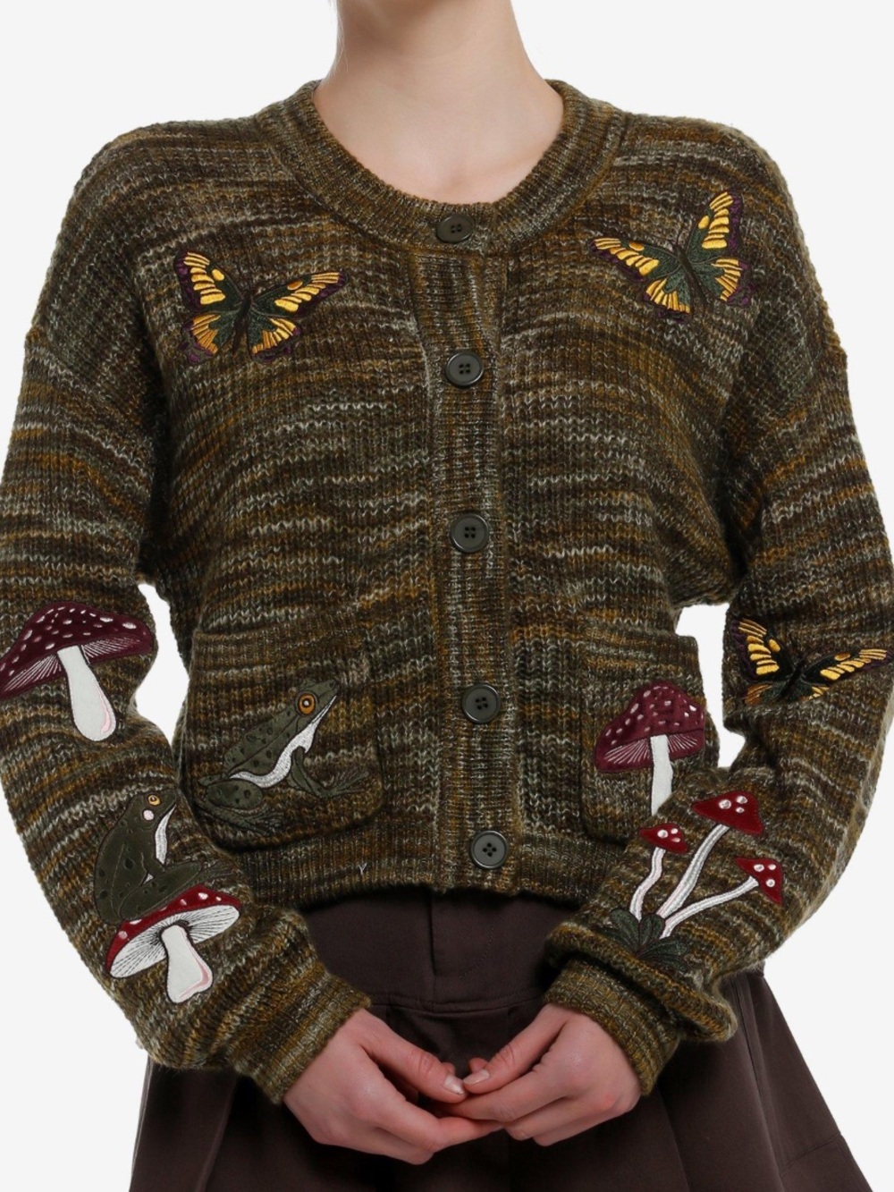 Thorn & Fable Hot Topic Mushrooms & Critters Green Cardigan